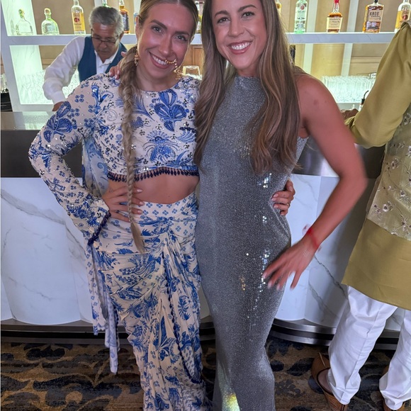 DiyaRajvvir Blue Crepe Floral Jaal Printed Skirt Saree Set / Size M - Picture 7 of 7